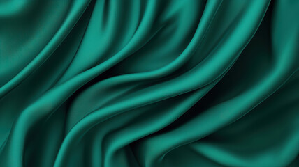 Fototapeta premium Soft emerald green silk fabric with elegant folds and smooth texture, creating luxurious appearance. Perfect for various design projects and textile applications