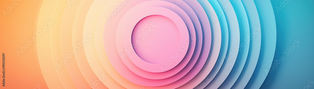 Poster soft circular patterns merging into each other create harmonious gradient of colors, transitioning f