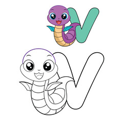 A playful coloring page featuring the letter 