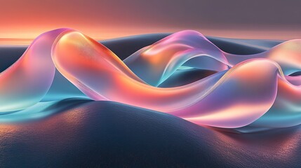 Oceanic glowing abstract waves curling gently like liquid ribbons