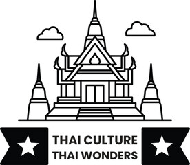 Obraz premium drawing of a building with a banner that says Thai Culture Thai Wonders