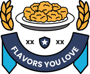 black and white banner with a plate of food on it