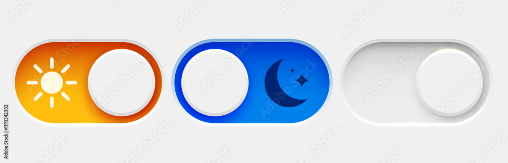 Wall mural on and off toggle switch buttons. dark mode and light mode. material design switch set. day and nigh