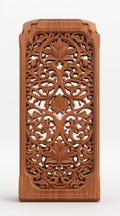 Ornate Wooden Carving Displaying Intricate Patterns in a Minimalist Setting