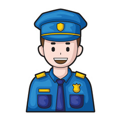 Happy policeman in full uniform suitable for police related designs and projects, representing law enforcement in a positive and authentic manner.