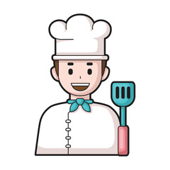 Happy chef with spatula suitable for food blogs, cooking websites, restaurant promotions, and culinary advertisements