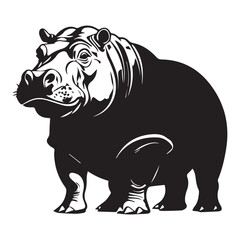 A striking black and white vector of a hippopotamus.
