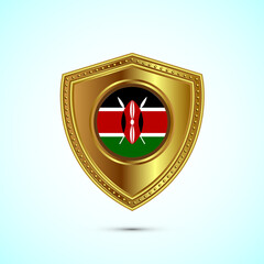 Rounded flag of Kenya with glossy gold shield