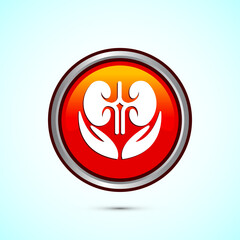 Kidney icon design illustration. Human organ icon, Kidney care logo symbol. Orange color round button design