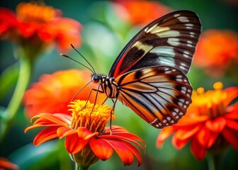Close-up Long Exposure: Red and Black Papillon Butterfly on Orange Flower