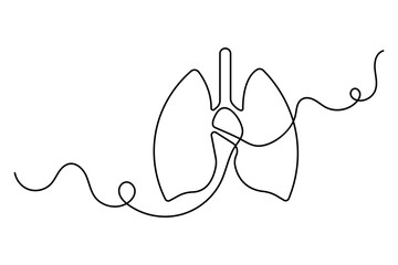 Continuous one line lung drawing with black and white vector icon

