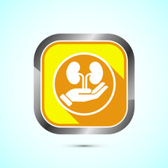 Kidney icon design illustration. Human organ icon, Kidney care logo symbol. Yellow shadow button design
