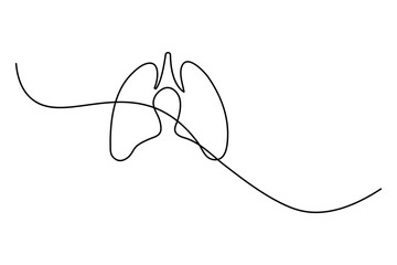 Obraz premium Continuous one line lung drawing with black and white vector icon 
