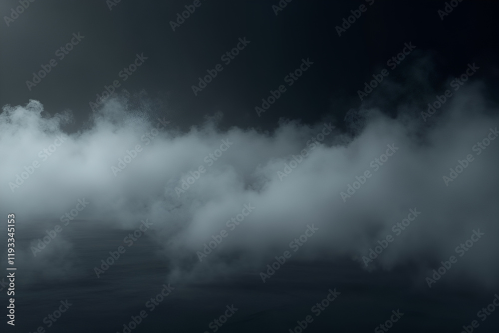 Wall mural a horizontal banner with soft gray smoke or fog rolling across a dark surface, fading into the dista