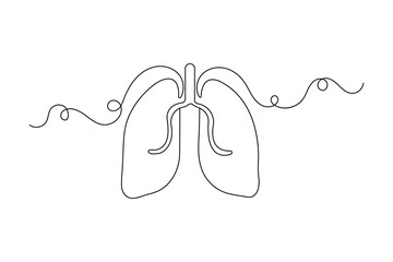 Obraz premium Continuous one line lung drawing with black and white vector icon 