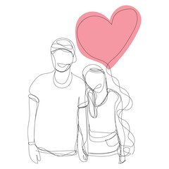Sketch love concept minimal couple in love drawing line art couple lovely drawn together line love concept with white ioslated background. Abstract,vector,illustration.