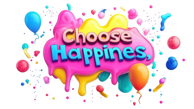World Happiness Day-themed vector design of "Choose Happiness" in colorful hand-drawn lettering with decorative doodles, isolated on white, PNG file