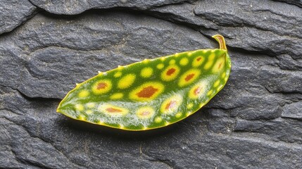 Vibrant Leaf with Unique Patterns on Textured Stone Surface