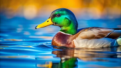 Fototapeta premium Close-up of a Vibrant Mallard Duck Swimming in a Crystal-Clear Lake