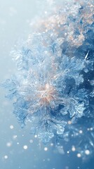 Intricate delicate icy crystals forming captivating and elegant winter patterns on a frosty surface  Detailed close up view of the frozen sparkling and abstract nature s artwork