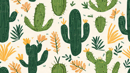 Desert Cactus Bloom Seamless Pattern Design