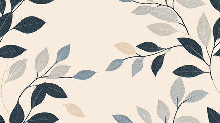 Elegant Blue Beige Botanical Leaf Branch Pattern