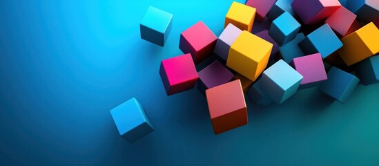 Obraz premium Vibrant Geometric Cubes Composition in Blue Tones Abstract 3D Render with Colorful Shapes Patterns and Contrasting Textures Showcasing Minimalist Modern Design and Creativity