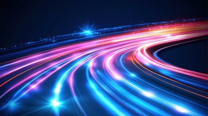 Fototapeta premium Abstract colorful light trails on dark background.