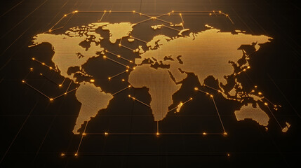 global logistics network concept with world map design, showcasing interconnected nodes and lines representing data flow and connectivity