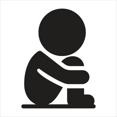 Sad young boy silhouette isolated on white background.