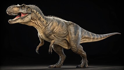 Naklejka premium 3D Rendered Tyrannosaurus Rex Side Profile, Dark Background, Prehistoric Concept, Realistic Texture Dinosaur, 3D Modeling