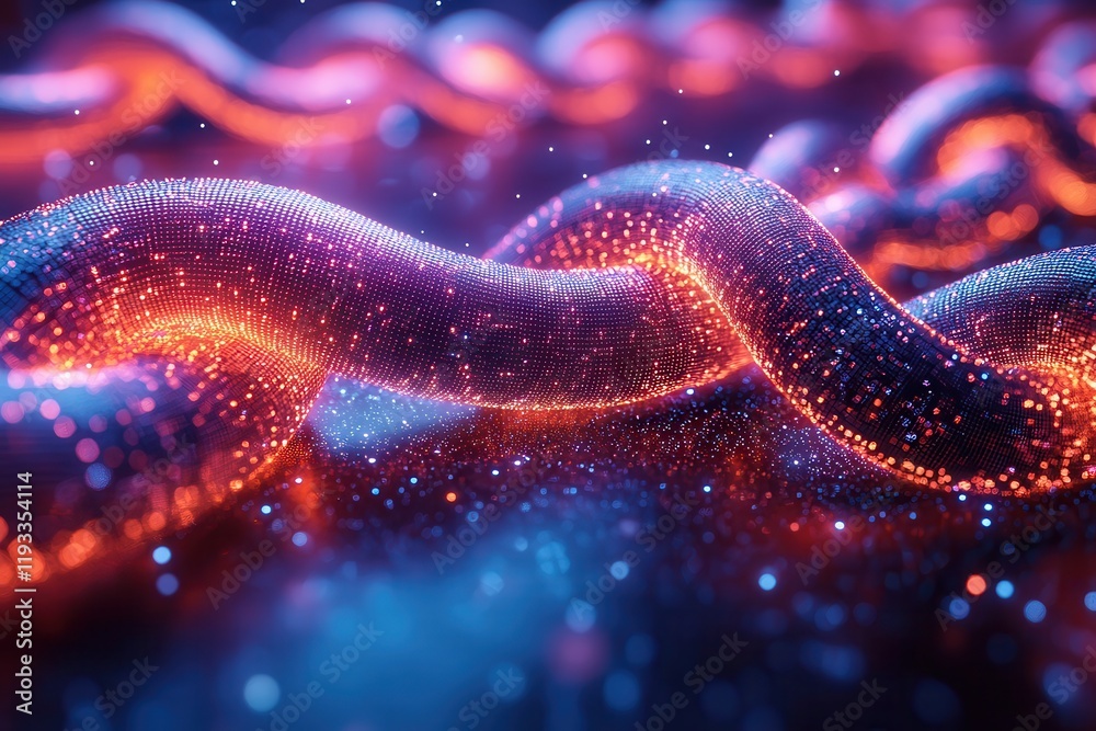 Wall mural colorful, glowing waves of light create a mesmerizing abstract pattern in a digital environment