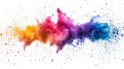Multicolor powder explosion on White background. Colorful dust explode. Paint Holi. colorful vibrant rainbow Holi paint color powder explosion with bright colors isolated white background.	