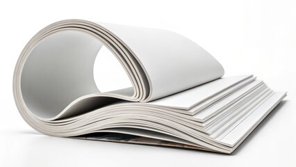 Curved Magazine Pages Abstract Composition, White Paper Texture, Publication Concept, Magazine Mockup Magazine Design, Print Media