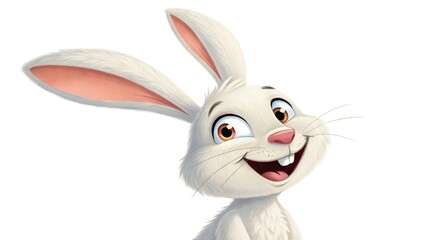 Happy Bunny Digital Painting, Close-up, Joyful Expression, White Fur, Cartoon Rabbit. Rabbit illustration, digital art