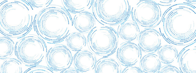 Blue abstract background of dots. Texture of random particles. Chaotic ornament, mosaic, circular pattern of small dots. Design banners, posters, websites, and social media frameworks. Vector