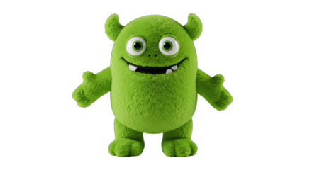 Adorable Green Cartoon Monster with Big Eyes and Horns  Fun Character Design