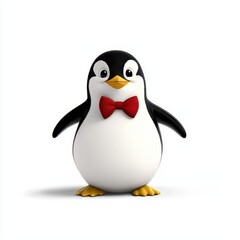 Fototapeta premium Cute and Charming Cartoon Penguin Character in a Red Bow Tie, Perfect for Family-Friendly Designs and Children's Projects Featuring a Playful Vibe and Adorable Style
