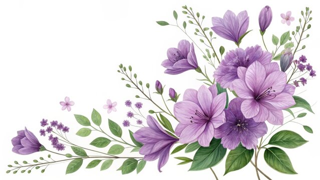 Watercolor Lavender Floral Corner Composition Botanical Illustration, Purple Flowers, Floral Design Floral arrangement, watercolor painting