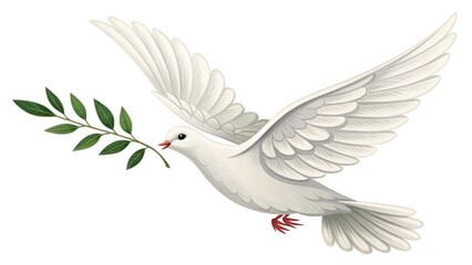Obraz premium White Dove of Peace Digital Painting, Olive Branch, Wings, Flight, Symbol, vector illustration. , peace