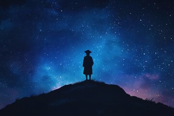 Graduate Silhouetted Against a Starry Night Sky