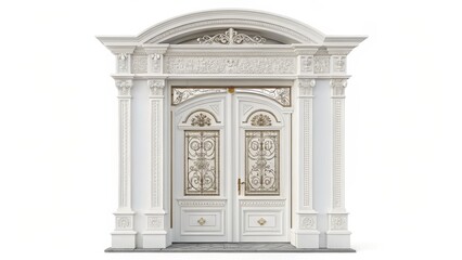 Obraz premium White Arch Doorway with Gold Accents 3D Render, Classical Design, Architectural Details Keywords 3D model, Door design