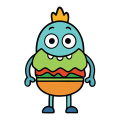 A playful mascot logo featuring a friendly monster holding a juicy burger, with vibrant colors and a fun, cartoonish design that adds a lively touch to any brand or product.