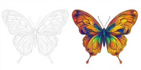 Vibrant butterfly artwork displays detailed patterns and a spectrum of colors, capturing the beauty and intricacy of nature in a creative form