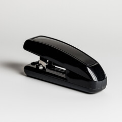 A single black  stapler on a plain white background 