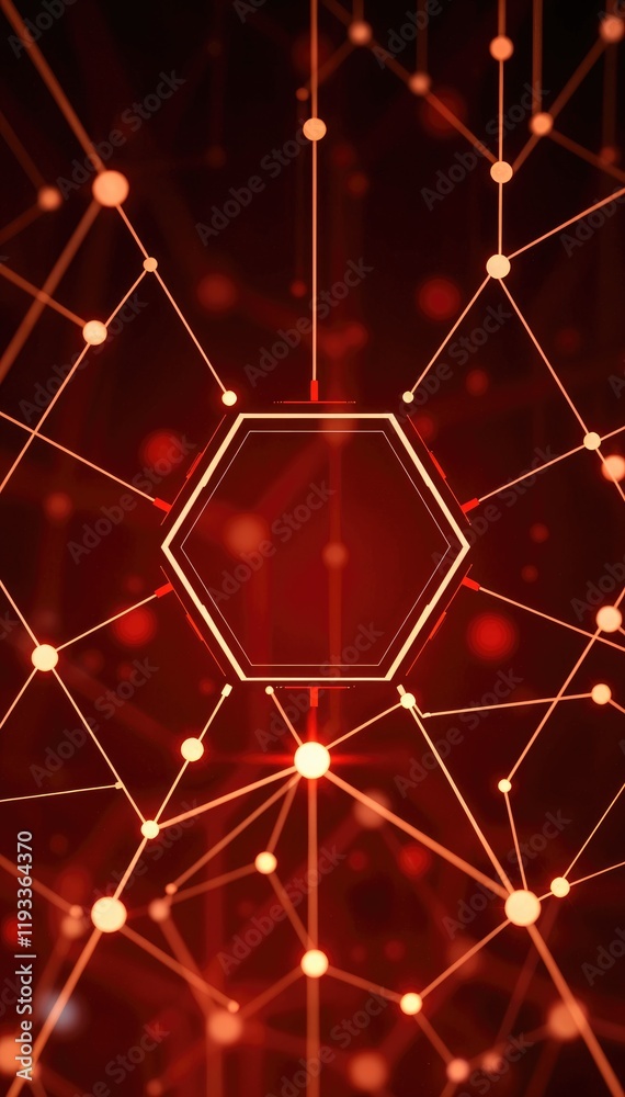 Poster Abstract red network connection with hexagonal frame technology data network concepts