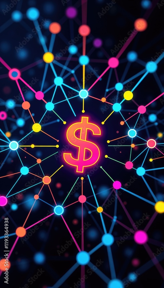 Poster dollar sign in network of colorful nodes