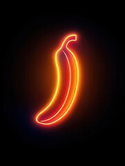 Naklejka premium Vibrant neon banana illustration with glowing outline on black background.