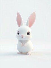 Obraz premium Cute 3d white bunny with pink ears on a minimalist background.