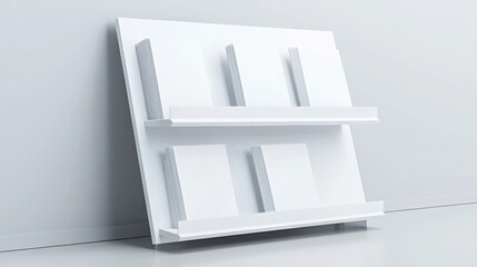 Modern White Brochure Display Stand Mockup Blank Magazine Rack with Empty Pamphlets Leaflet Holder